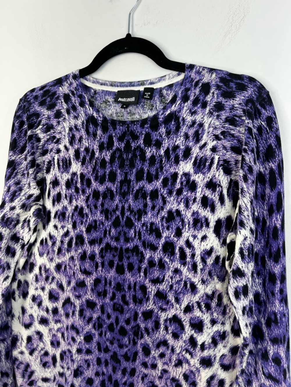 Just Cavalli archival purple digital leopard print fine knit boxy sweater S - Picture 7 of 15